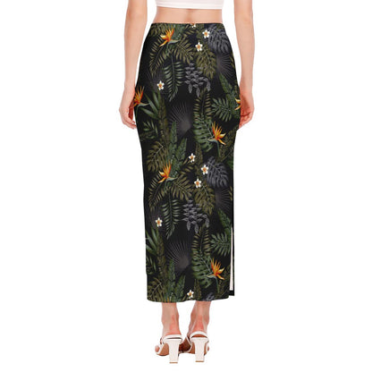 Night Tropical Hawaii Pattern Print Side Slit Maxi Skirt