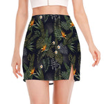 Night Tropical Hawaii Pattern Print Side Slit Mini Skirt