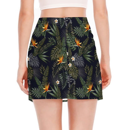 Night Tropical Hawaii Pattern Print Side Slit Mini Skirt