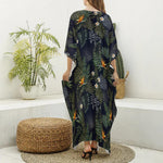 Night Tropical Hawaii Pattern Print Silk V-Neck Kaftan Dress
