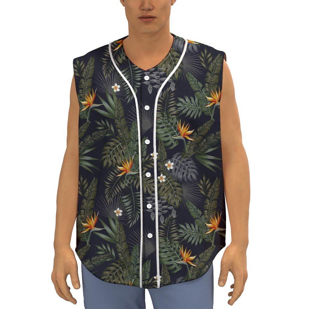 Night Tropical Hawaii Pattern Print Sleeveless Baseball Jersey