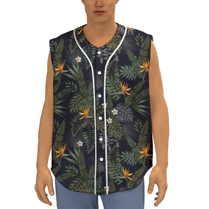 Night Tropical Hawaii Pattern Print Sleeveless Baseball Jersey