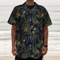 Night Tropical Hawaii Pattern Print Textured Short Sleeve Shirt