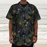 Night Tropical Hawaii Pattern Print Textured Short Sleeve Shirt