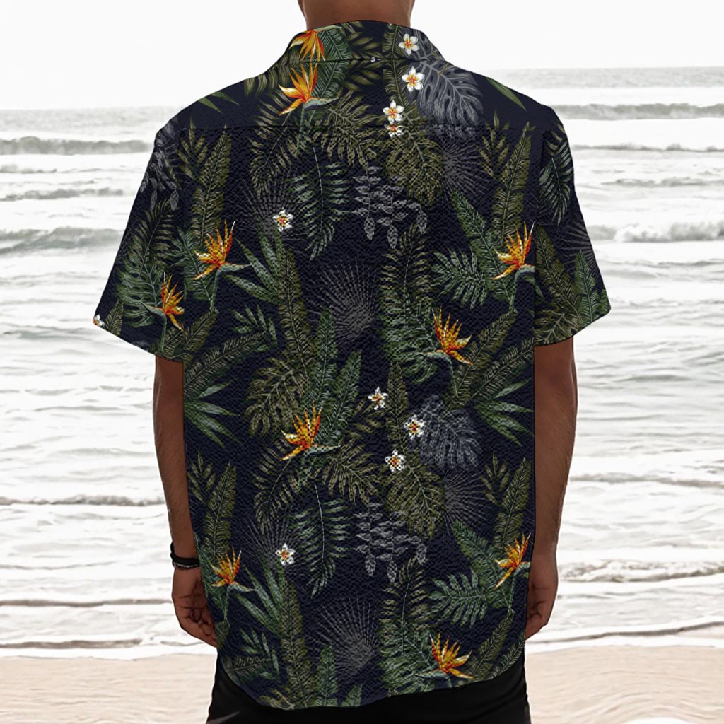 Night Tropical Hawaii Pattern Print Textured Short Sleeve Shirt