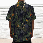 Night Tropical Hawaii Pattern Print Textured Short Sleeve Shirt