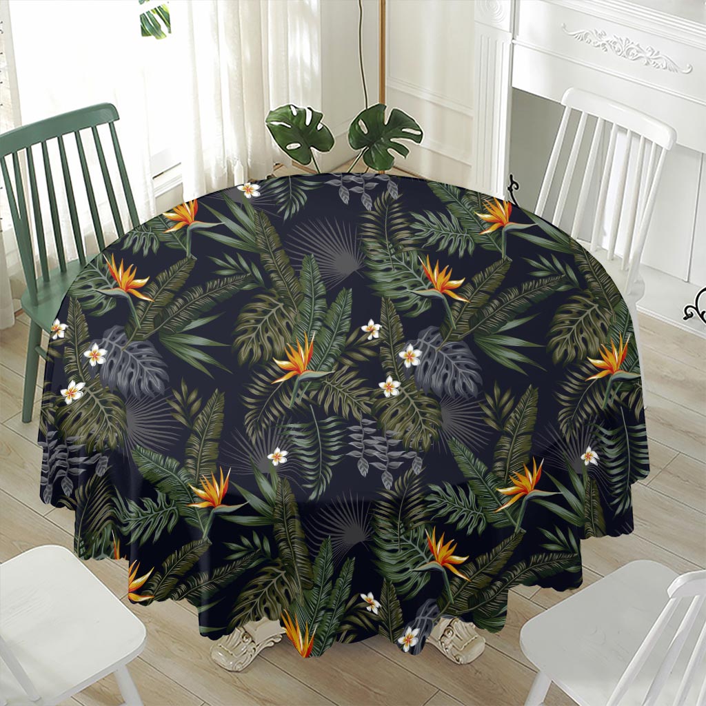 Night Tropical Hawaii Pattern Print Waterproof Round Tablecloth