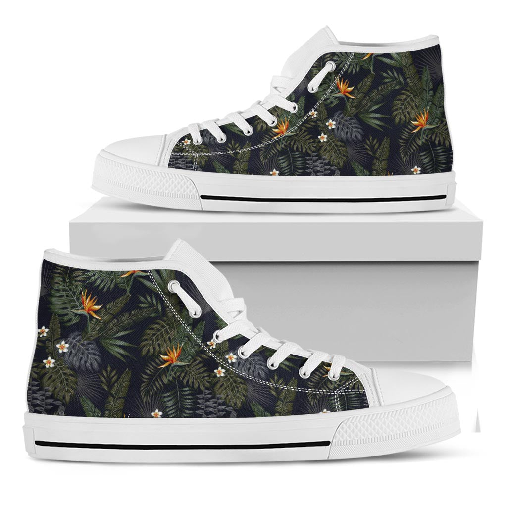 Night Tropical Hawaii Pattern Print White High Top Sneakers