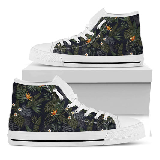 Night Tropical Hawaii Pattern Print White High Top Sneakers