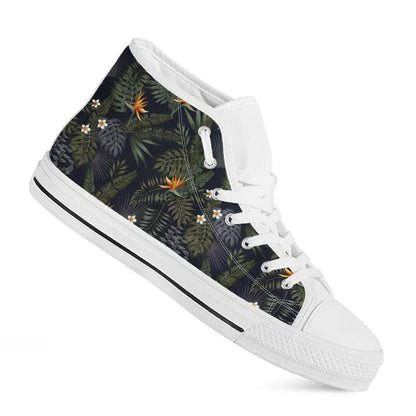 Night Tropical Hawaii Pattern Print White High Top Sneakers