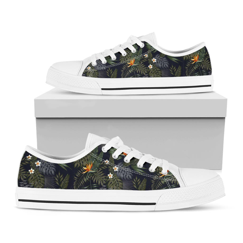 Night Tropical Hawaii Pattern Print White Low Top Sneakers