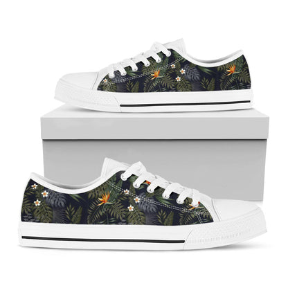 Night Tropical Hawaii Pattern Print White Low Top Sneakers