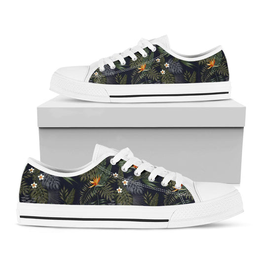 Night Tropical Hawaii Pattern Print White Low Top Sneakers