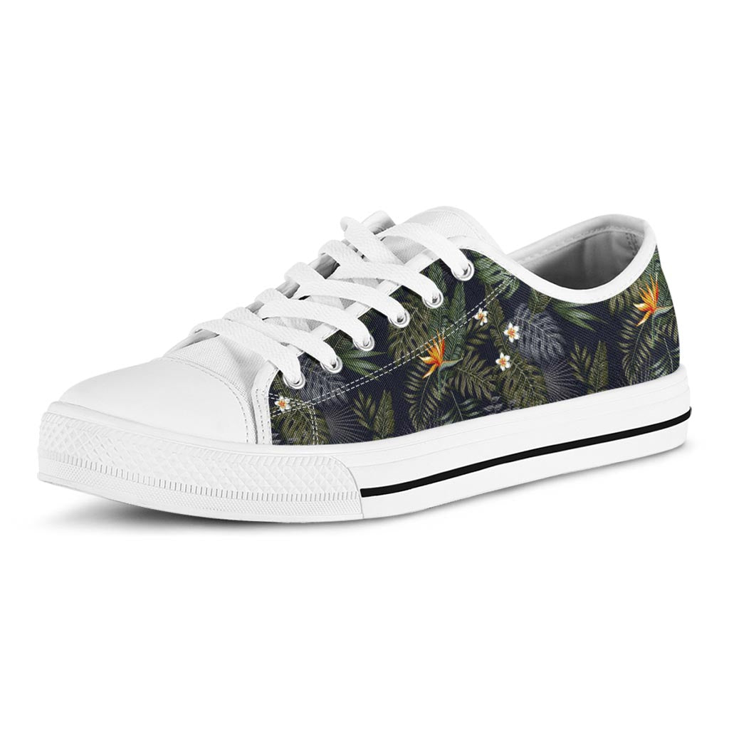 Night Tropical Hawaii Pattern Print White Low Top Sneakers