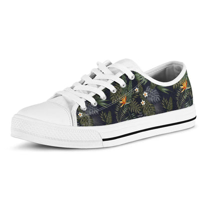 Night Tropical Hawaii Pattern Print White Low Top Sneakers