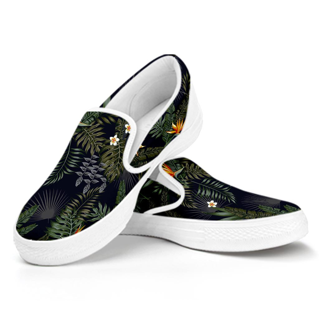 Night Tropical Hawaii Pattern Print White Slip On Sneakers