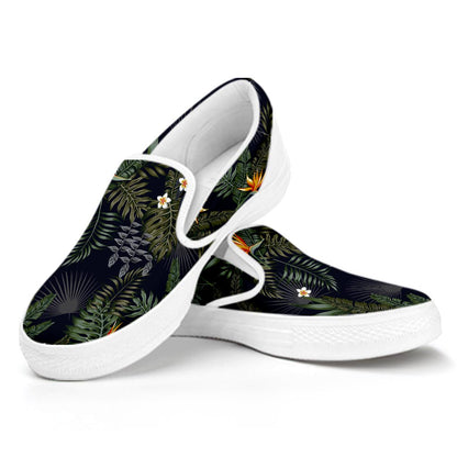 Night Tropical Hawaii Pattern Print White Slip On Sneakers
