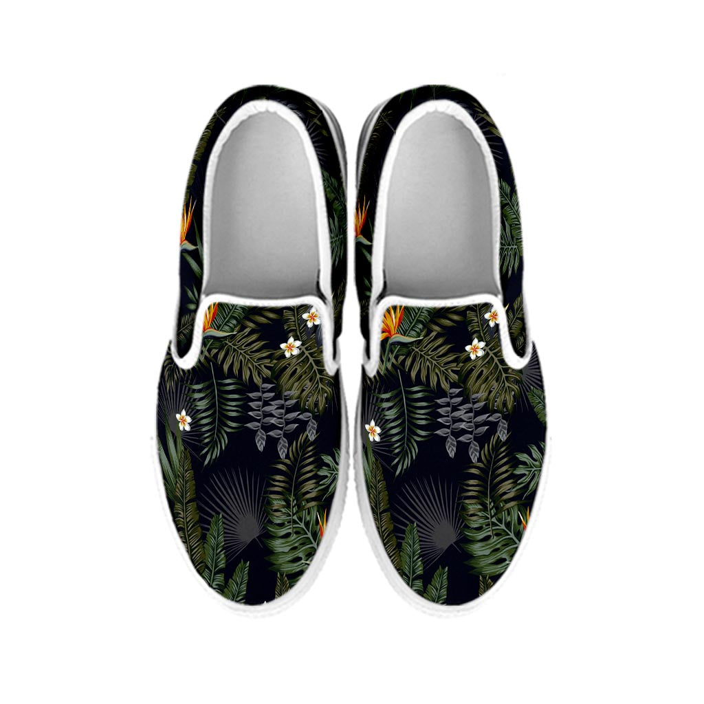 Night Tropical Hawaii Pattern Print White Slip On Sneakers