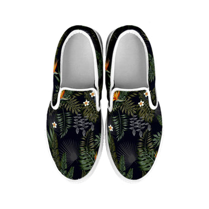 Night Tropical Hawaii Pattern Print White Slip On Sneakers