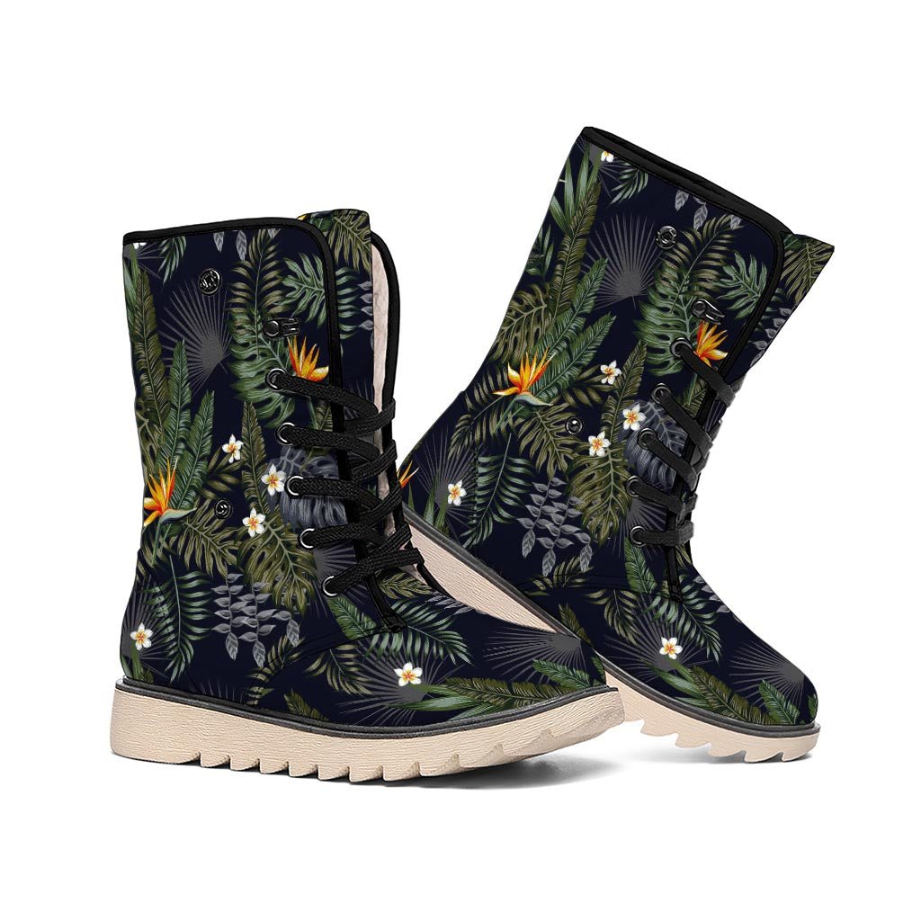 Night Tropical Hawaii Pattern Print Winter Boots