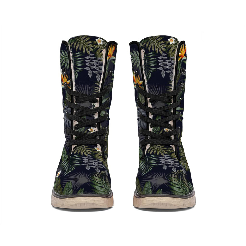 Night Tropical Hawaii Pattern Print Winter Boots