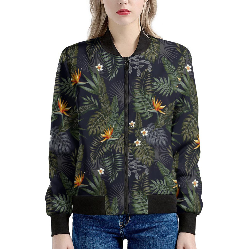 Night Tropical Hawaii Pattern Print Women's Bomber Jacket