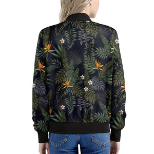 Night Tropical Hawaii Pattern Print Women's Bomber Jacket