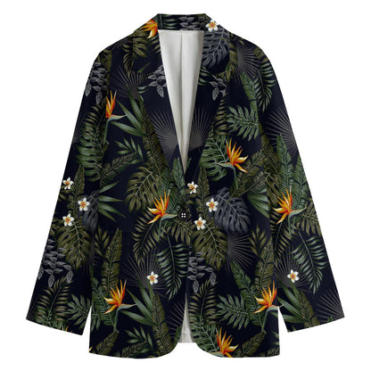 Night Tropical Hawaii Pattern Print Women's Cotton Blazer