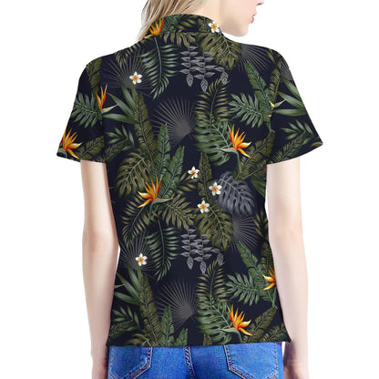 Night Tropical Hawaii Pattern Print Women's Polo Shirt