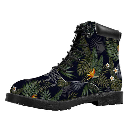 Night Tropical Hawaii Pattern Print Work Boots