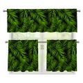 Night Tropical Palm Leaf Pattern Print 3 Piece Kitchen Curtains