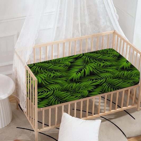 Night Tropical Palm Leaf Pattern Print Baby Crib Sheet