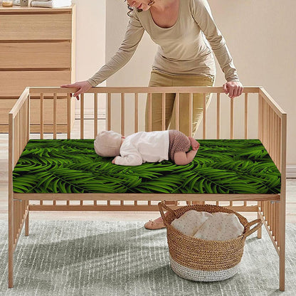 Night Tropical Palm Leaf Pattern Print Baby Crib Sheet