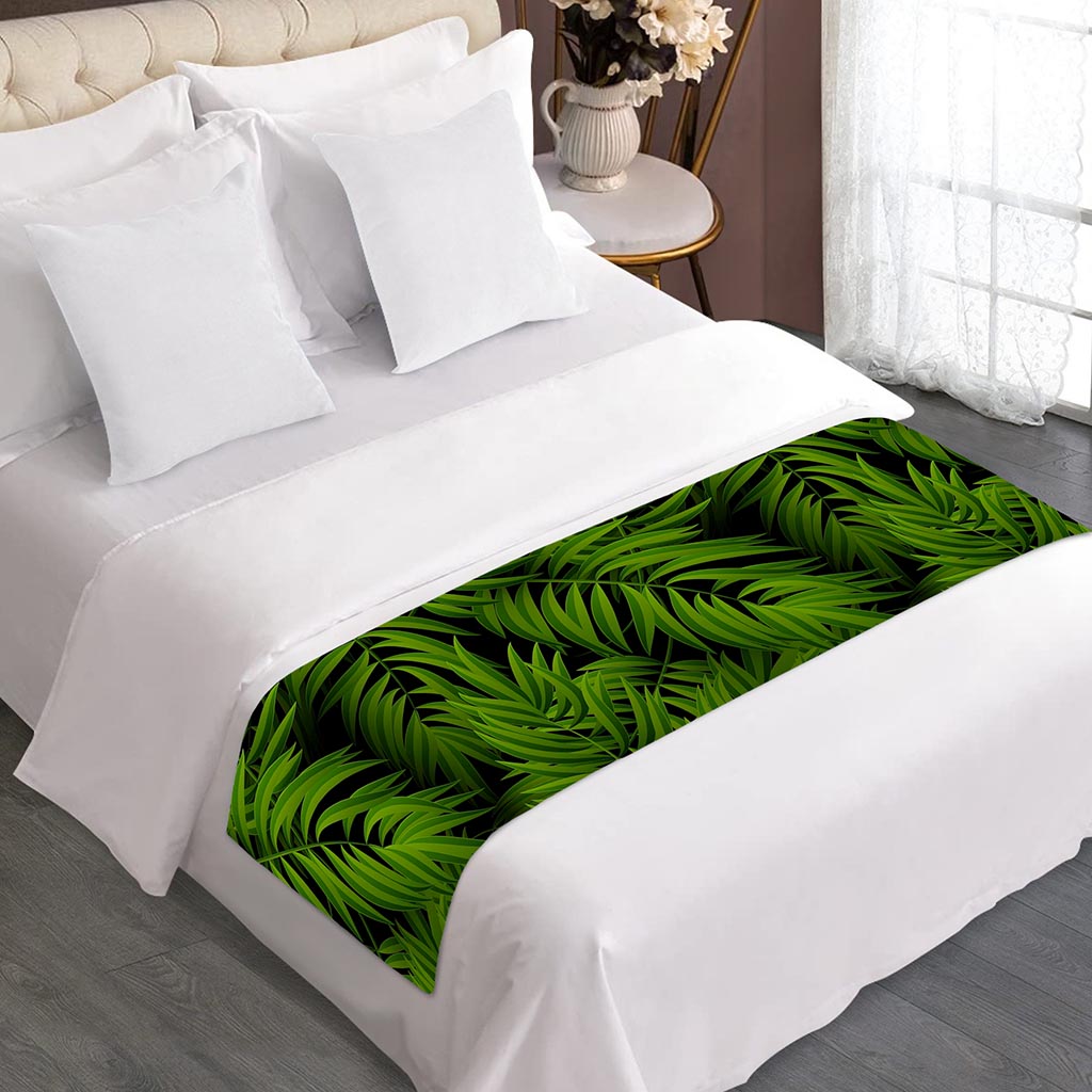 Night Tropical Palm Leaf Pattern Print Bed Runner