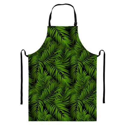 Night Tropical Palm Leaf Pattern Print Bib Apron With Pocket