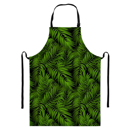 Night Tropical Palm Leaf Pattern Print Bib Apron With Pocket