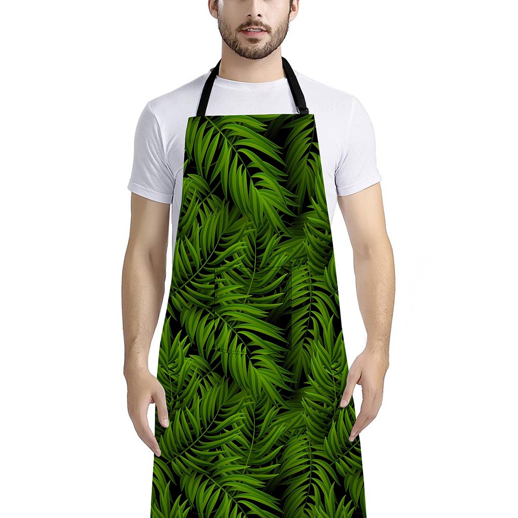 Night Tropical Palm Leaf Pattern Print Bib Apron With Pocket