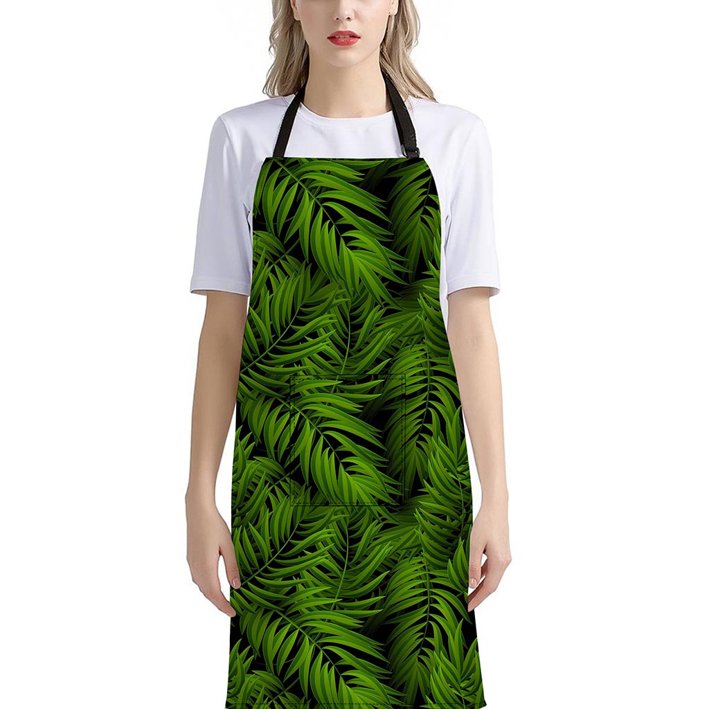 Night Tropical Palm Leaf Pattern Print Bib Apron With Pocket