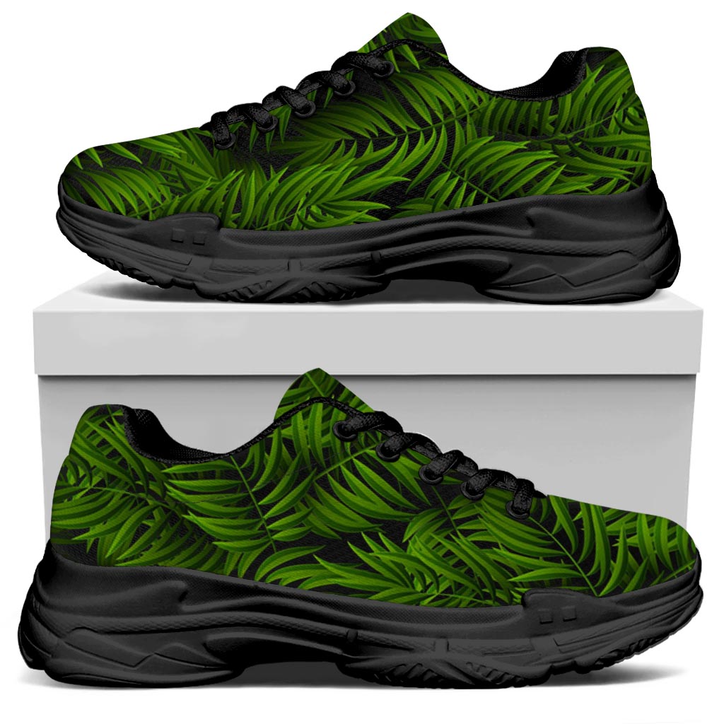 Night Tropical Palm Leaf Pattern Print Black Chunky Shoes