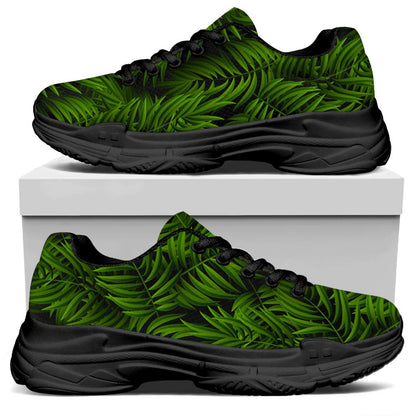 Night Tropical Palm Leaf Pattern Print Black Chunky Shoes