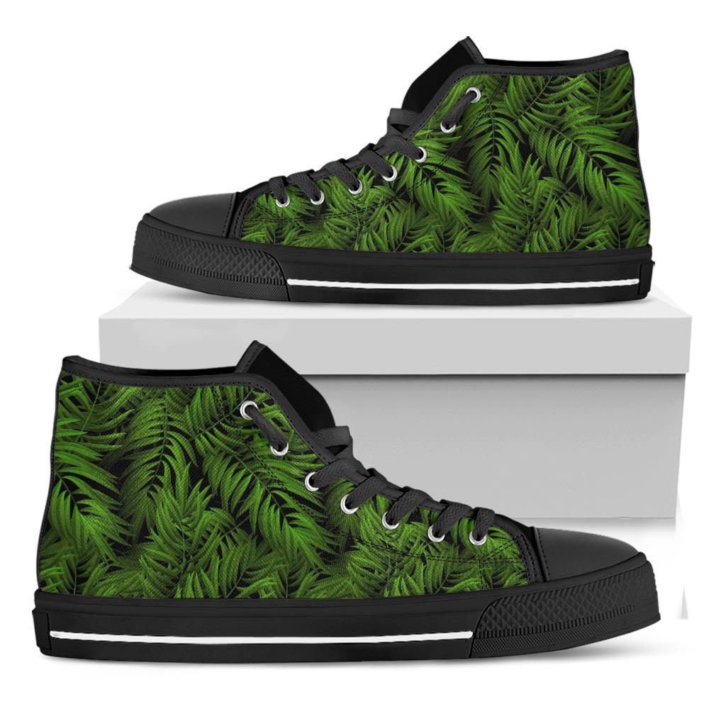 Night Tropical Palm Leaf Pattern Print Black High Top Sneakers