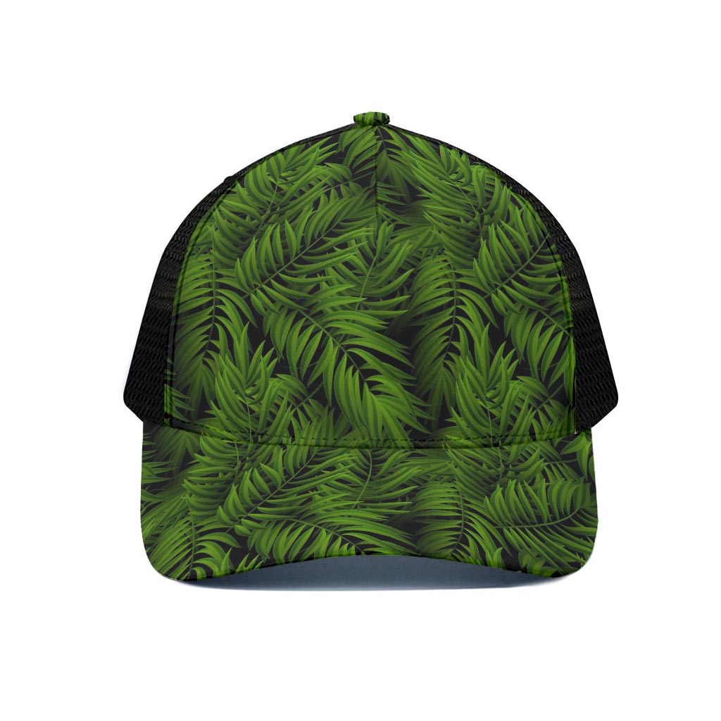 Night Tropical Palm Leaf Pattern Print Black Mesh Trucker Cap