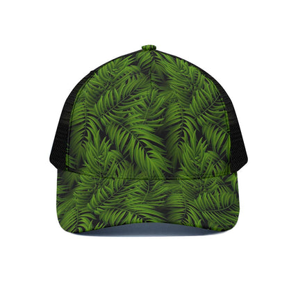 Night Tropical Palm Leaf Pattern Print Black Mesh Trucker Cap