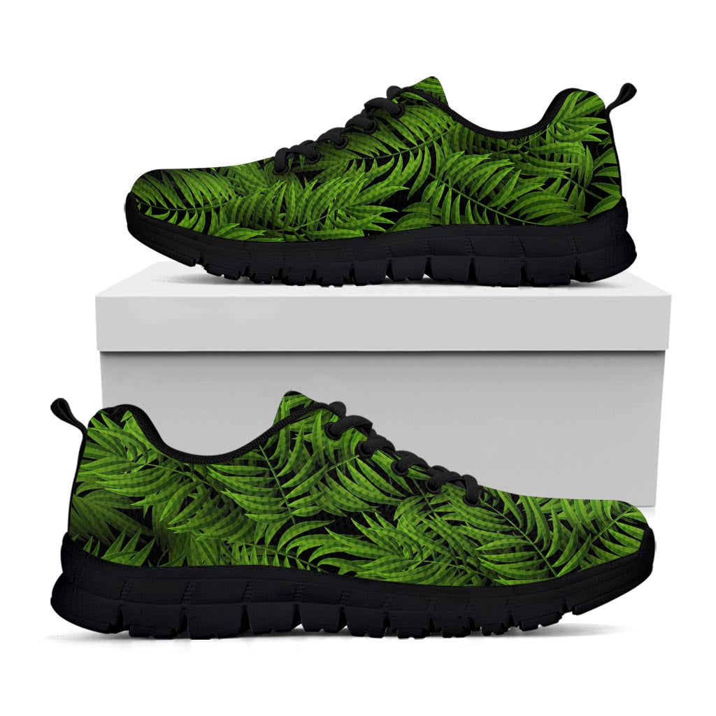 Night Tropical Palm Leaf Pattern Print Black Running Shoes