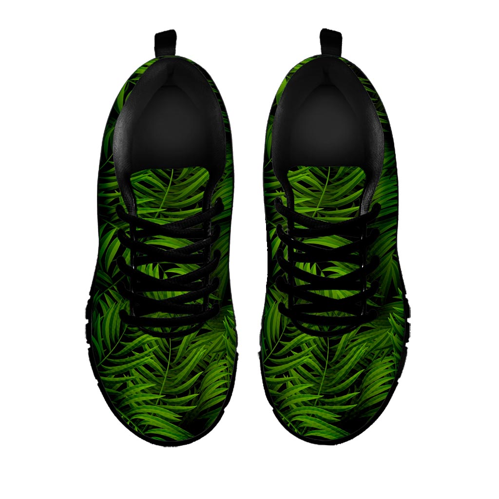 Night Tropical Palm Leaf Pattern Print Black Running Shoes