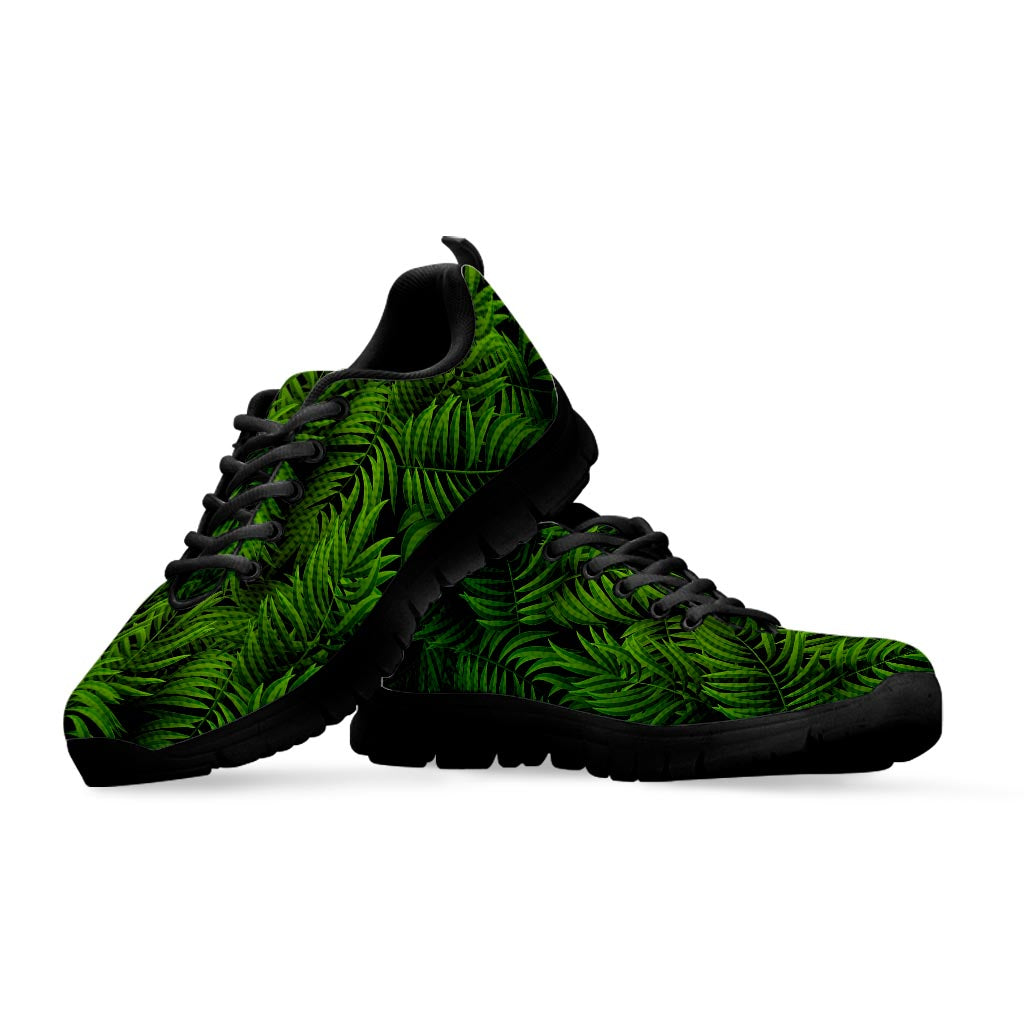 Night Tropical Palm Leaf Pattern Print Black Running Shoes