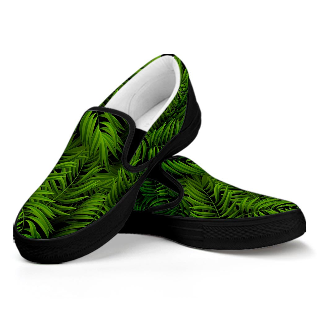 Night Tropical Palm Leaf Pattern Print Black Slip On Sneakers