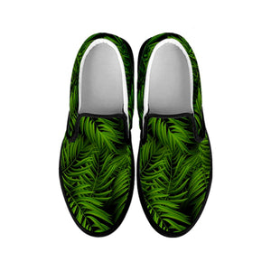 Night Tropical Palm Leaf Pattern Print Black Slip On Sneakers