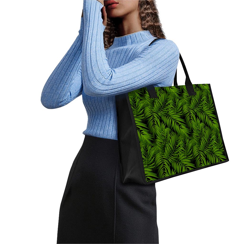 Night Tropical Palm Leaf Pattern Print Canvas Tote Bag