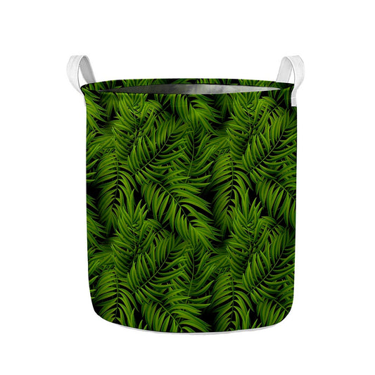 Night Tropical Palm Leaf Pattern Print Collapsible Laundry Basket